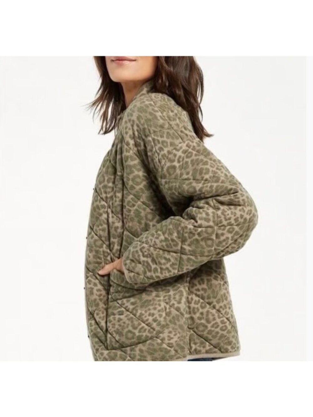 LARGE Z Supply Maya Leopard Camo Green Quilted Jacket